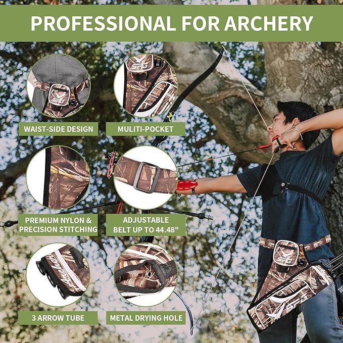 SPG Arrow Quiver Archery Hip Quiver, Durable Adjustable Waist Belt Three Arrows Tube for Arrow Storage Compound Bow Recurve Bow Accessories-StrideForce Fitness