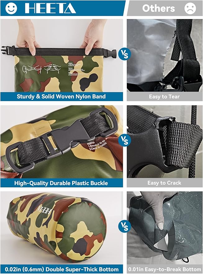 HEETA Waterproof Dry Bag for Women Men(Upgraded Version) 5L/10L/20L/30L/40L Roll Top Lightweight Dry Storage Bag Backpack with Emergency Whistle for Travel, Swimming, Boating, Kayaking, Camping, Beach-StrideForce Fitness