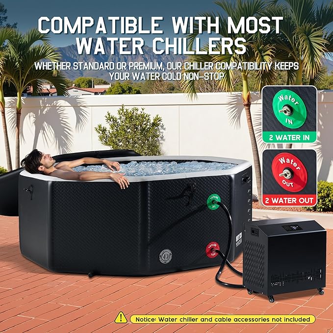 Albott Inflatable Cold Plunge Tub for Athletes, Ice Bath Tub with Insulated Lid Non-Slip Mat & Handles, Water Chiller Compatible, Portable for Indoor & Outdoor Recovery, 525 Gal, 79"L x 79"W x 33"H-StrideForce Fitness
