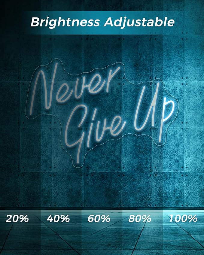 YIKBIK NEVER GIVE UPLED Neon Sign for Wall Decor,Neon Lights Party Decorations, USB Powered Switch Neon Lights lighting adjustable for Office Room, Gym Room, Man Cave, Gamer Room-StrideForce Fitness