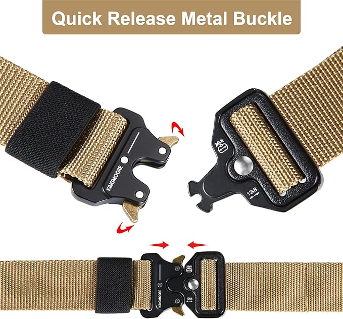 KingMoore Men's Tactical Belt Heavy Duty Webbing Belt Adjustable Military Style Nylon Belts with Metal Buckle-StrideForce Fitness