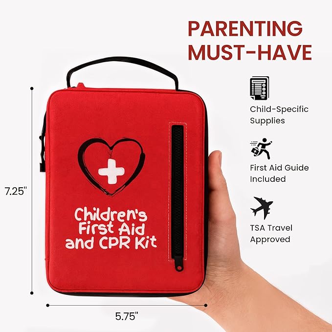 Portable First Aid Kit for Kids with CPR Shield - Ideal for Home, Car, School, Camping, and as a Travel First aid kit. Latex-Free Bandages – Children First Aid Guide by The Life Safety Pro-StrideForce Fitness