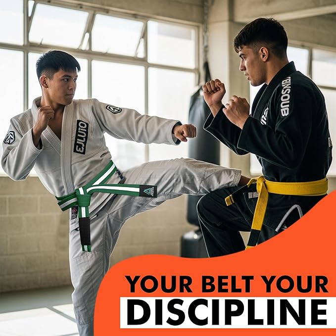 Brazilian Jiu Jitsu Belts Preshurunk Martial Arts Youth BJJ Belts for Girls & Boys with BJJ Ranking Stripes-StrideForce Fitness