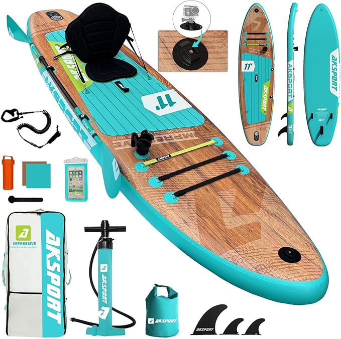AKSPORT Inflatable Stand Up Paddle Board, SUP Board with All Accessories, Wide Stable Design, Non-Slip Deck, Inflatable Paddle Boards for Youth & Adult-StrideForce Fitness