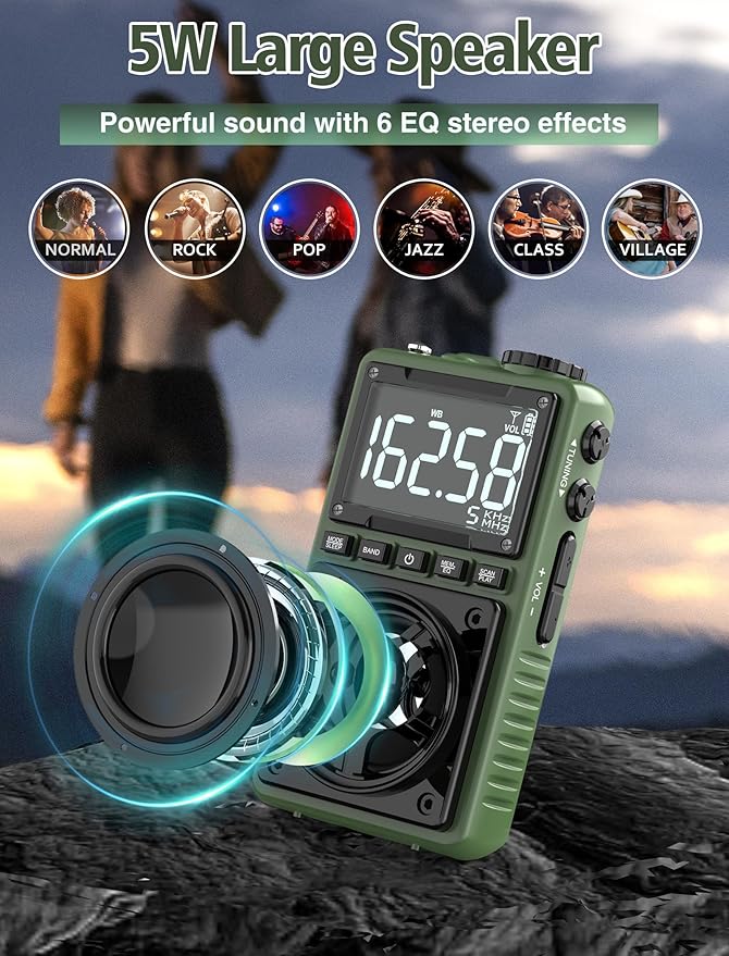 Bluetooth AM FM Shortwave Radio with NOAA Weather Alert,1250mAh Rechargeable Portable Pocket Radio with Best Reception,5W Big Speaker, Digital Tuner and Earphone,Support SD Card and USB MP3 Player-StrideForce Fitness