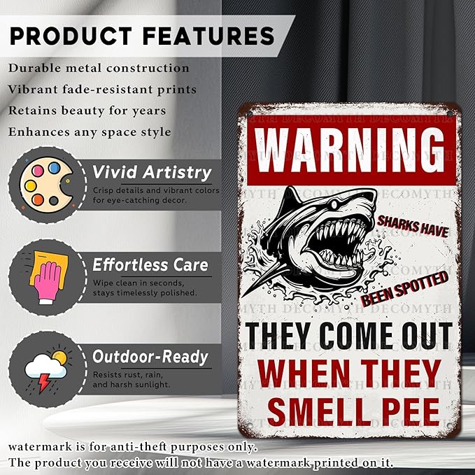 Funny Warning Sharks Have Been Spotted in This Pool They Come Out When They Smell Pee Tin Sign for Swimming Pool Beach Water Park Decor Outdoor 12 * 8inch-StrideForce Fitness