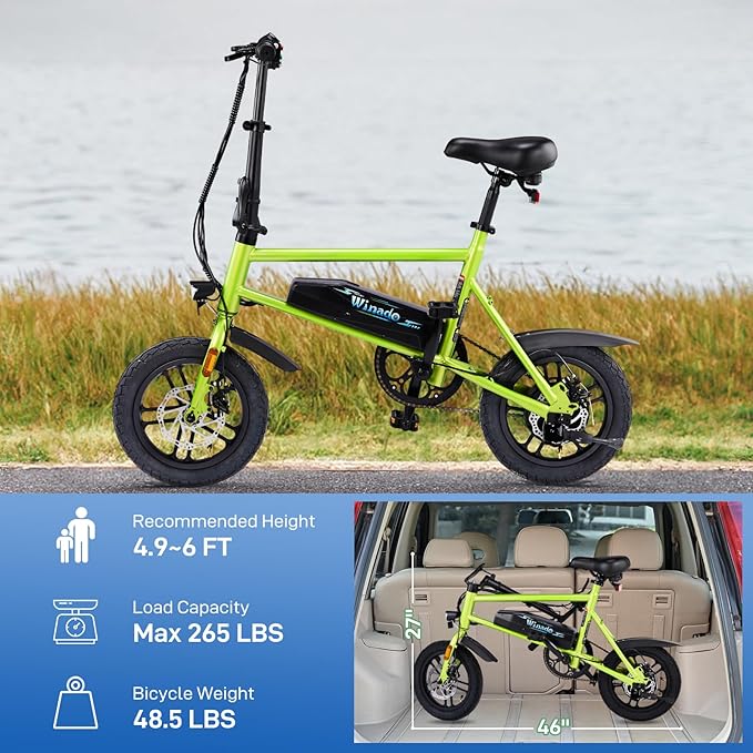 Winado Electric Bike for Adults, 14" Folding Electric Bicycle 450W Motor with Dual Disc Brakes, Max Range 25Miles(Pedal-Assist) & Speed 15.5MPH, Foldable Commuter City Ebike for Adults/Teens-StrideForce Fitness