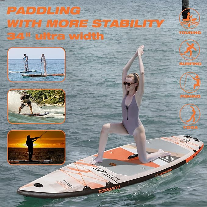 UPWELL 11’6”/11'2”/11'/10'8”/10'6”/10'2” Inflatable Stand Up Paddle Board with sup Accessories Including Backpack, Repairing Kits, Non-Slip Deck, Leash, 3 Fins, Paddle and Hand Pump-StrideForce Fitness