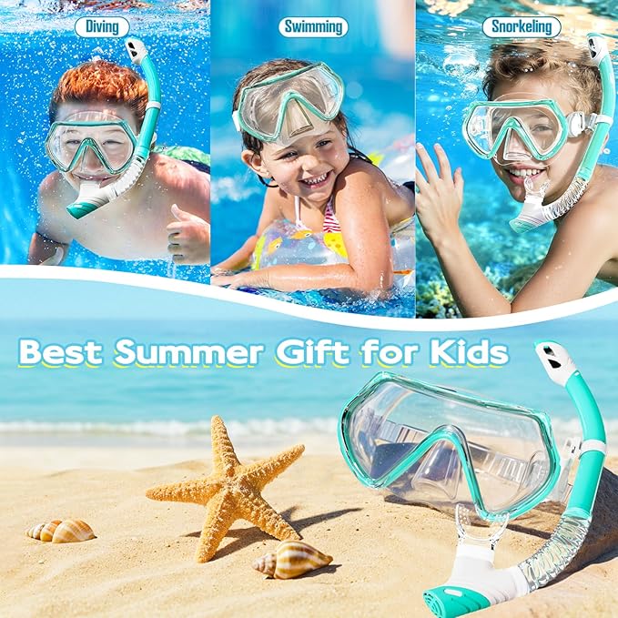 Snorkeling Gear for Kids, Kids Snorkel Set for Ages 3-14, Anti-Fog Diving Mask and Dry Top Snorkel Combo Set, Unisex Swimming Goggles-StrideForce Fitness