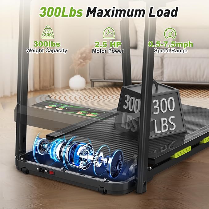 FYC Walking Treadmill for Seniors with Extended Handrails & Deck, Composite Shock-Absorbing Treadmill for Seniors, Optional APP Control, 300 LBS Capacity-StrideForce Fitness