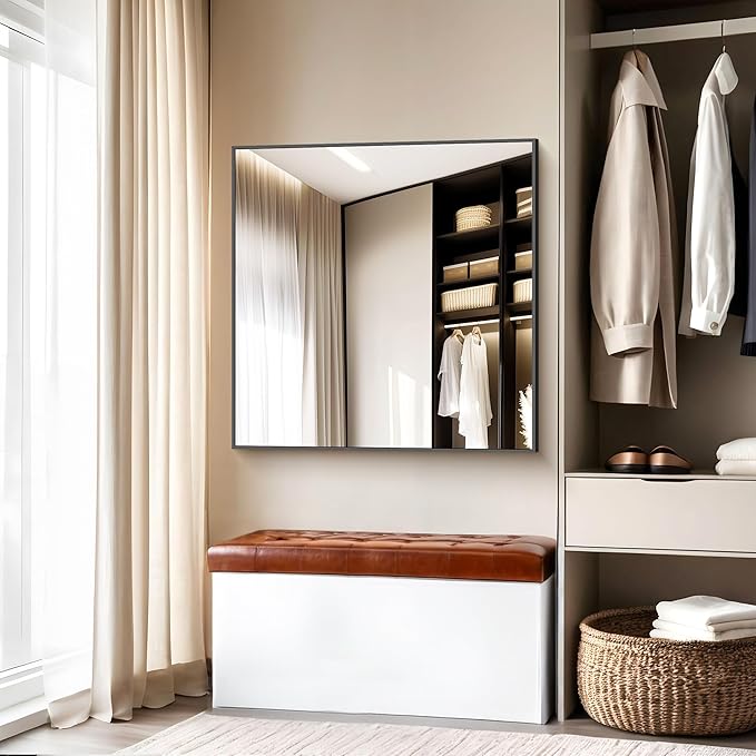 Bathroom Mirror,48x48 inch Large Wall Mirror for Bathroom Wall Mounted,Black Rectangle Wall Mirrors,Square Mirror for Living Room,Farmhouse, Bedroom Entryway, Horizontal/Vertical-StrideForce Fitness