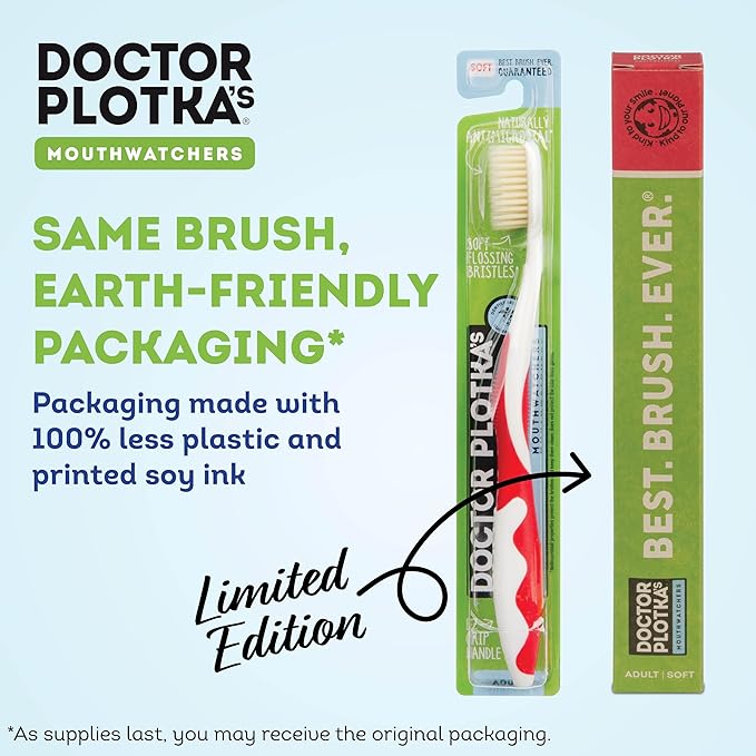 MOUTHWATCHERS Soft Flossing Toothbrushes for Adults, Value 8 Pack, Ultra Clean Manual Toothbrush Set for Sensitive Teeth & Gums, by Dr. Plotka, Assorted Colors