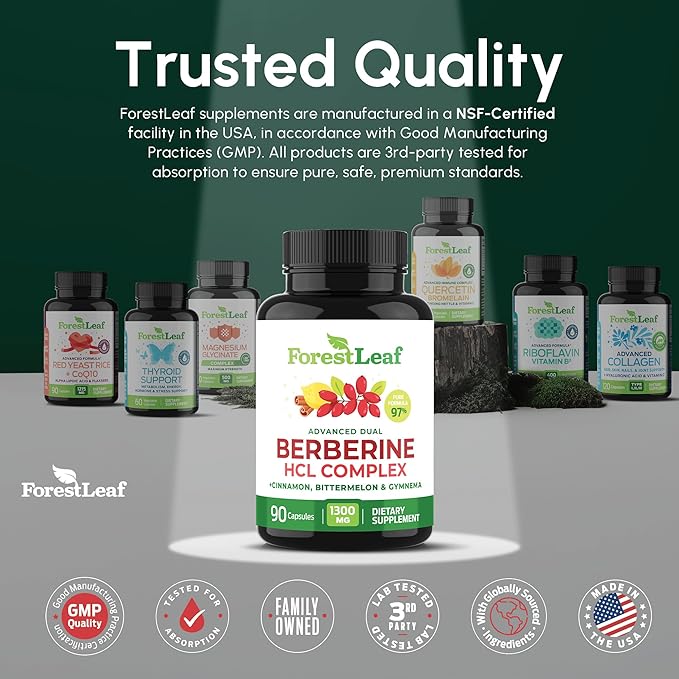 Berberine Supplement 1300mg per Serving- 97% Tested Ultra High Potency Berberine HCl with Ceylon Cinnamon, Bitter Melon & Gymnema, 10:1 Extract Berberis Supplements, Weight Management, 90 Veggie Caps-StrideForce Fitness