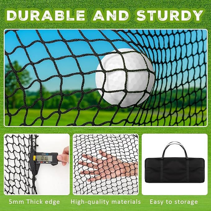 Soulchen 10 Feet Golf Batting Cage Netting Golf Practice Hitting Nets with 12 Spring Snaps 1 Storage Bag 4 Clips 1 Quick Installation Tool 1 Rope for Indoor, Outdoor & Backyard Practicing-StrideForce Fitness