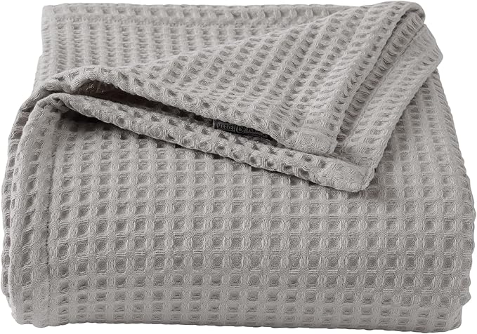 100% Cotton Waffle Weave Bed Blanket | Soft, Breathable, and Lightweight Blanket for All-Season | Perfect for Layering | Brielle Collection (Full/Queen, Light Grey)-StrideForce Fitness