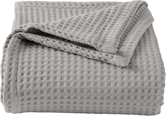 100% Cotton Waffle Weave Bed Blanket | Soft, Breathable, and Lightweight Blanket for All-Season | Perfect for Layering | Brielle Collection (Full/Queen, Light Grey)-StrideForce Fitness