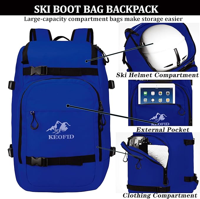 KEOFID 50L Ski Boot Bag Backpack, Waterproof Ski Bag, Travel Backpack for Ski Helmet, Snowboard-StrideForce Fitness