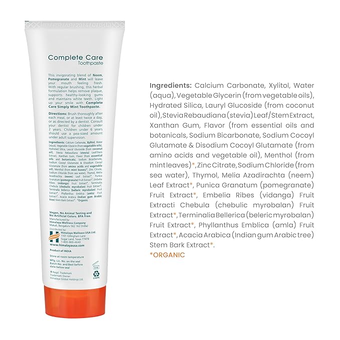 Himalaya Botanique Complete Care Toothpaste, Herbal, Mint Flavor, Fights Plaque, Freshens Breath, Fluoride Free, No Artificial Flavors, SLS Free, Cruelty Free, Foaming, 5.29 Oz, 2 Pack…