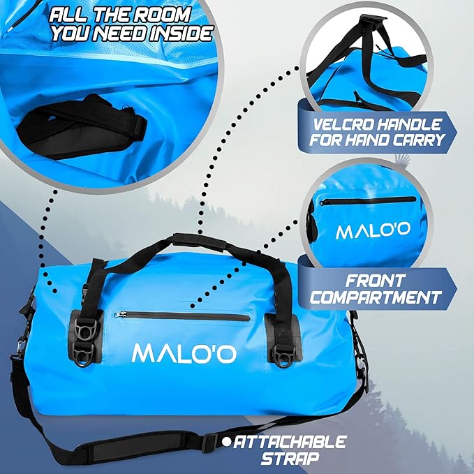 Malo'o Waterproof Dry Bag Duffel 40L/60L/100L, Roll Top Duffel Keeps Gear Dry for Kayaking, Rafting, Boating, Swimming, Camping, Hiking, Beach, Fishing - Internal & External Pockets and Molle Loops-StrideForce Fitness