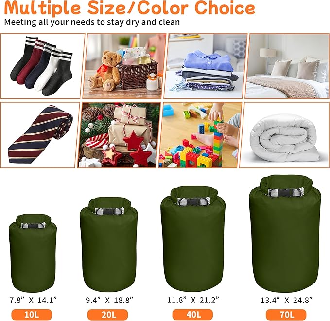 Desoto Waterproof Dry Bag 2 packs, 2L/5L/10L/20L/40L/70L Dry Sack Lightweight Portable, Dry Storage Bag to Keep Gear Dry Clean for Kayaking, Gym, Hiking, Swimming, Camping-StrideForce Fitness