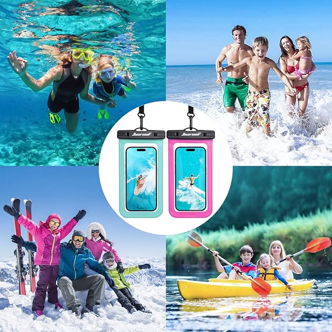 Hiearcool Waterproof Phone Pouch,Waterproof Phone Case for iPhone 17 16 15 14 13 Pro Max,IPX8 Phone Waterproof Pouch for Beach Cruise Ship Travel Essentials Green&Bright Red-2Pack-StrideForce Fitness