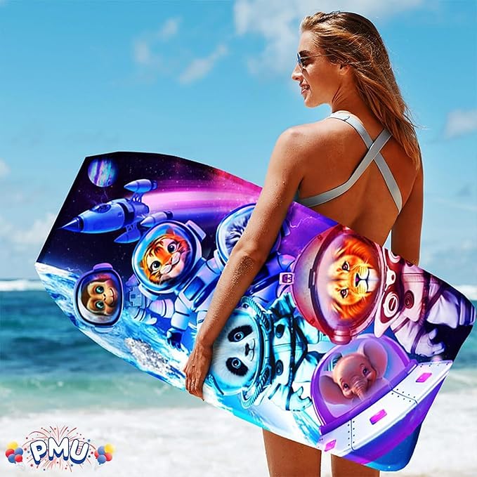 PMU 33 Inch Space Animals Printed Bodyboard - Lightweight Wrist Leash Body Board for Beach, Sea & Pool - Surfing Board for Teens & Adults Wave Conditions Pkg/1-StrideForce Fitness