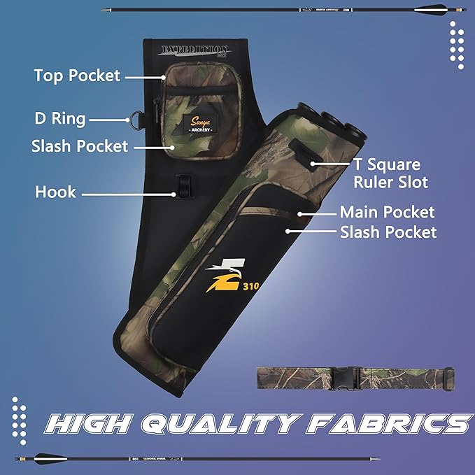 SUNYA Archery Hip Quiver for Arrows. Includes 3 Tubes Arrow Holder, Accessories Pockets and Waist Belt. Fit for Compound and Recurve Bow Practice.-StrideForce Fitness