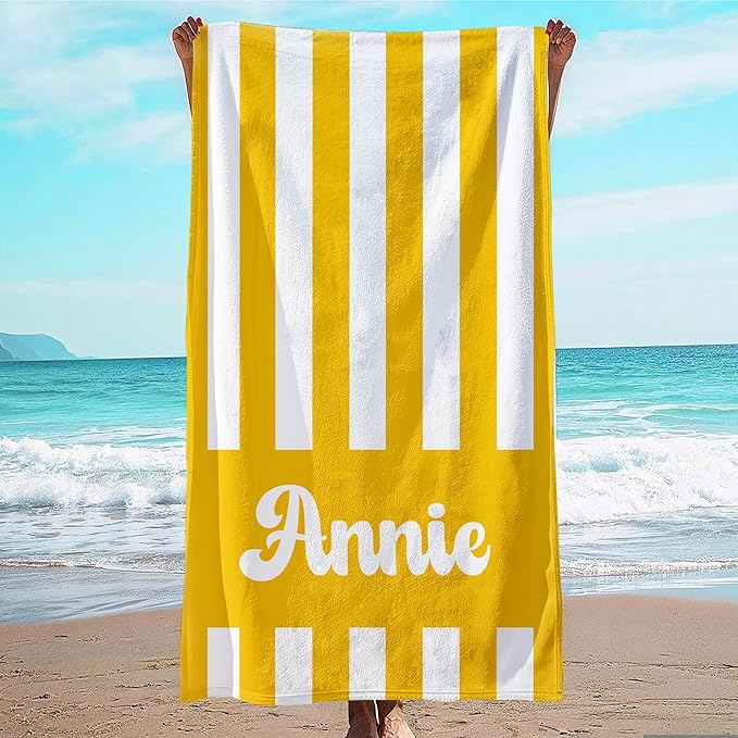 JML Personalized Beach Towel with Name, Custom Cabana Stripe Beach Towel, Customized Microfiber Pool Towel, Quick Dry & Absorbent Swim Towel for Adult,Mother's Day, Birthday, Summer Holiday,Vacation-StrideForce Fitness