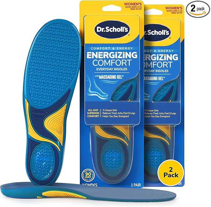 Dr. Scholl’s Energizing Comfort Women’s Everyday Insoles with Massaging Gel - Clinically Proven, All-Day Energy and Comfort Inserts, Patented Triple Gel Design, Shock Absorbing, Arch Support: 2 Pairs-StrideForce Fitness