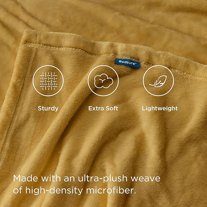 Bedsure Fleece Blanket Queen Blanket Gold Yellow - Bed Blanket Soft Lightweight Plush Fuzzy Cozy Luxury Microfiber, 90x90 inches-StrideForce Fitness