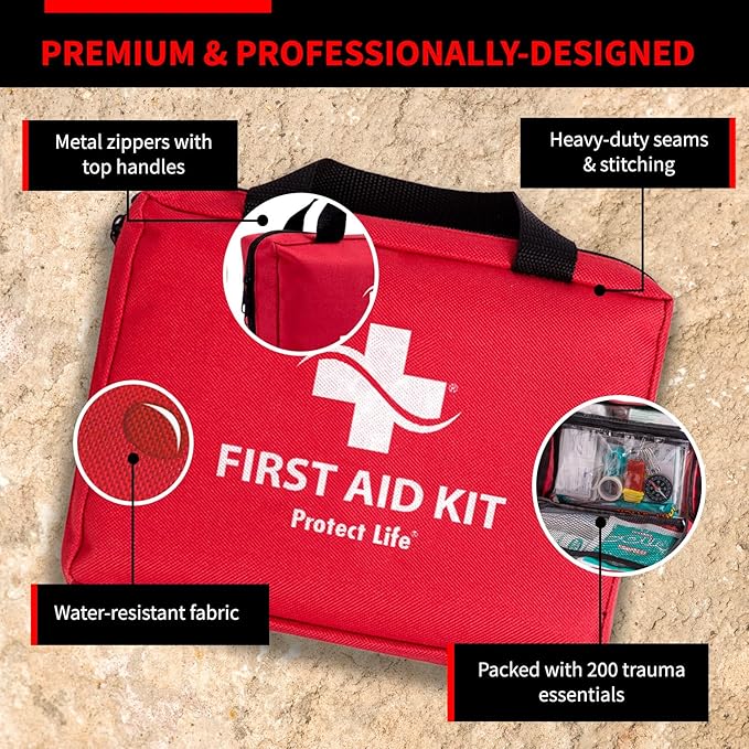 Protect Life Survival First Aid Kit for Home/Business, Camping Survival Kits | Mini Travel First Aid Kit | Camping Equipment | Small Kits for Car | Outdoor Emergency Survivals Pack - 200pcs-StrideForce Fitness
