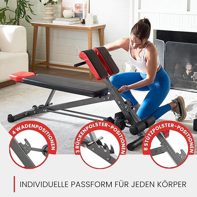 Finer Form Multi-Functional Weight Bench for Full All-in-One Body Workout – Versatile Adjustable Workout Bench for Home Gym. Fitness equipment perfect for Back HyperExtension, Bench Press, Roman Chair Exercise, Sit up. Adjusts to Decline or Flat Bench.-StrideForce Fitness