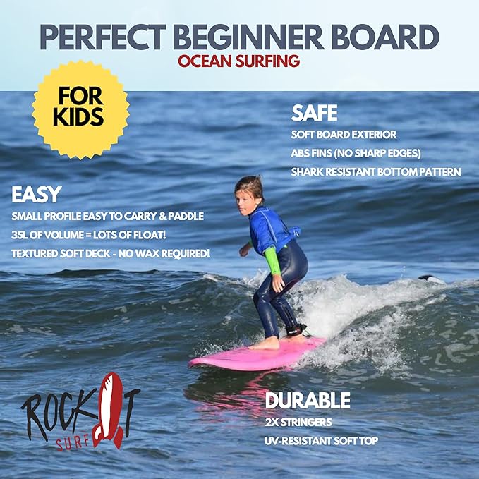 Rock-It 4'10" CHUB Soft Top Surfboard - Kids & Mini, Easy to Paddle & Maneuverable for Beginners-StrideForce Fitness