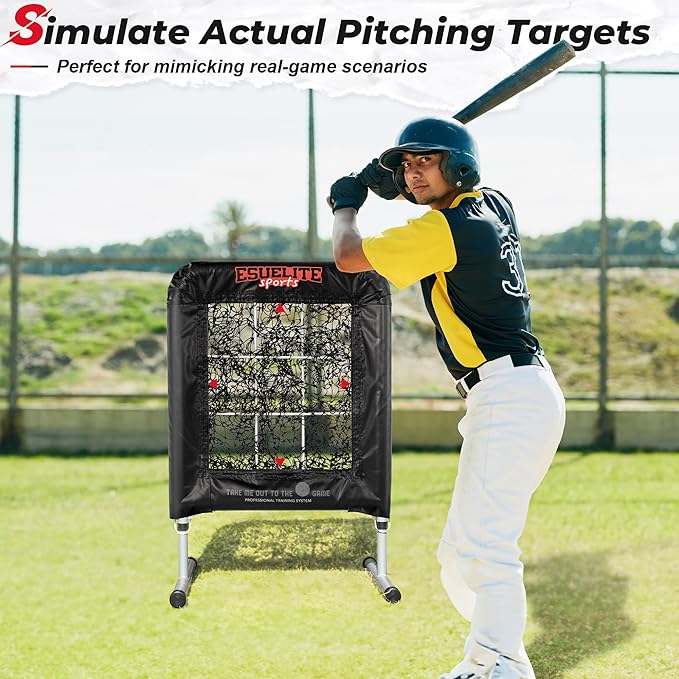 Heavy-Duty 9 Hole Pro Style Baseball & Softball Pitching Net with Strike Zone Target - Adjustable Portable Design for Training, Includes 4 Stakes & 2 Sandbags-StrideForce Fitness