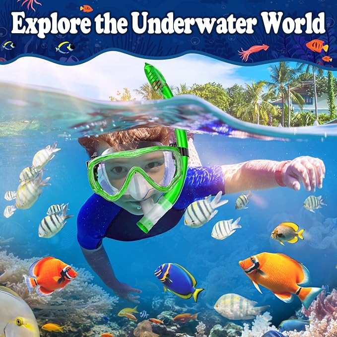 U PHITNIS Kids Snorkel Set for Age 4-14 - Dry Top Snorkeling Gear for Kids Junior & Youth - Childs Diving Mask with Big Eyes for Boys Girls - Anti-Fog Snorkeling Mask and Snorkel Set-StrideForce Fitness
