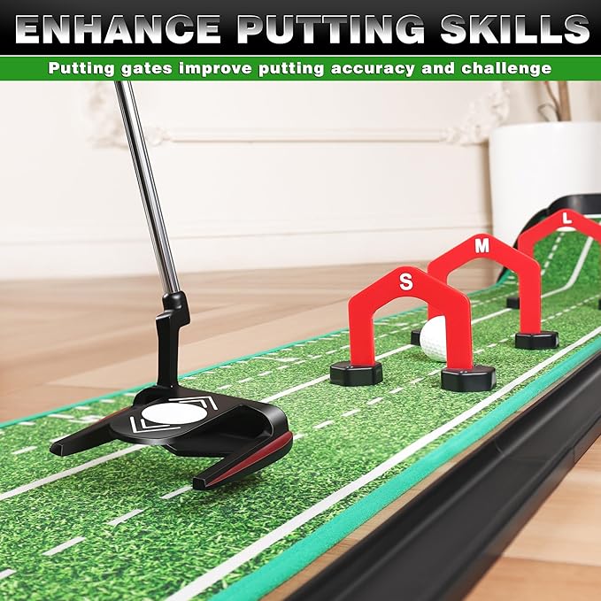 CHAMPKEY Dual-Hole Golf Putting Green Indoor with 3 Golf Putting Gates - Improves Putting Accuracy and Skill Levels Golf Putting Mat - Ideal for Indoor and Outdoor Training-StrideForce Fitness
