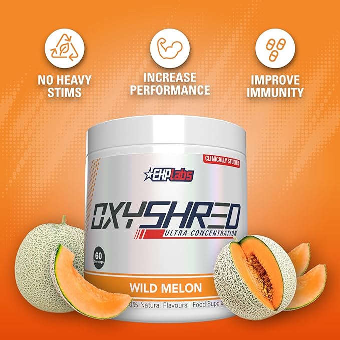 EHP Labs OxyShred Pre Workout Powder & Shredding Supplement - Preworkout Powder with L Glutamine & Acetyl L Carnitine, Energy Boost Drink - Wild Melon, 60 Servings-StrideForce Fitness