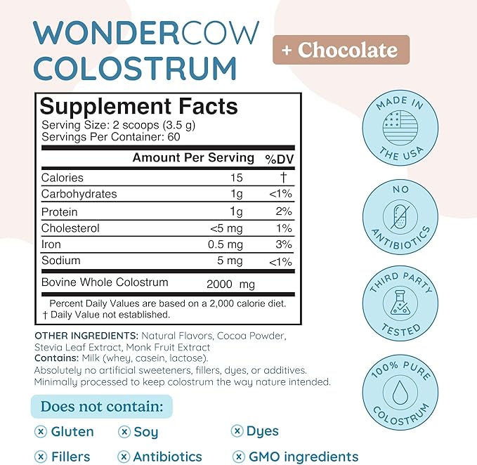 Colostrum Supplement Powder for Gut Health, Immune Support, Muscle Recovery & Wellness | Natural IgG Pure Whole Bovine Colostrum Superfood, Chocolate, 60 Servings-StrideForce Fitness