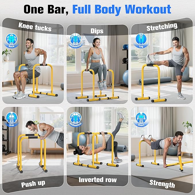 Sportsroyals Adjustable Dip Bar Station, Heavy Duty Parallette & Parallel Bars, 400LBS Stable Dip Stands for Home Gym, Calisthenics & Upper Body Workout Equipment-StrideForce Fitness