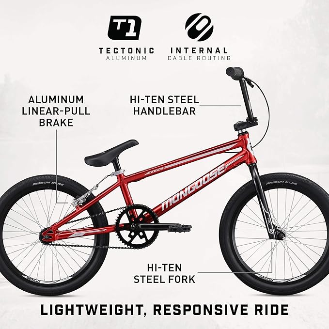 Mongoose Title Pro or Elite BMX Race Bike with 20 or 24-Inch Wheels in Red, Orange, or Black, Beginner or Returning Riders, Featuring Lightweight Tectonic T1 Aluminum Frame and Internal Cable Routing-StrideForce Fitness