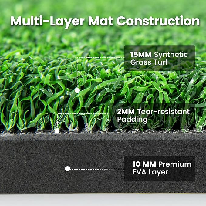 Tangkula Golf Hitting Mat, Artificial Turf Mat for Indoor/Outdoor Golf Practice Includes 2 Rubber Tees & 2 Alignment Sticks, Golf Training Mat for Home Backyard Garage-StrideForce Fitness