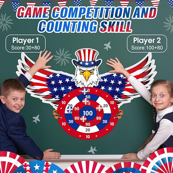 4th of July Games Set Patriotic Dart Board Games with 6 Sticky Balls Independence American Day Party Favor for Red White and Blue Party Throwing Indoor Outdoor Yard(Eagle)-StrideForce Fitness