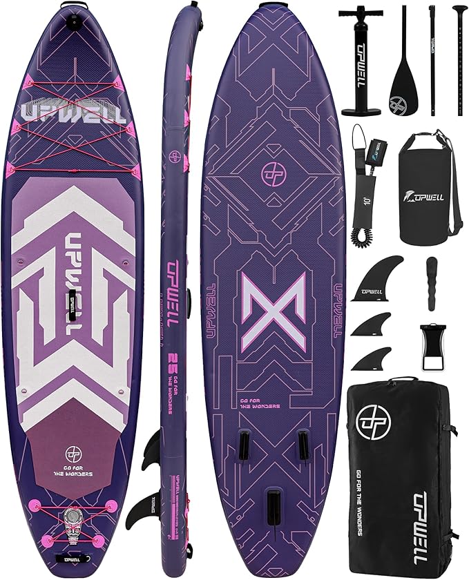 UPWELL 11'6"×35" Extra Wide Inflatable Paddle Board, Stand Up Paddle Board for Youth & Adults, Stable Design, Premium SUP Accessories, 120L Backpack, 10L Dry Bag, Paddle, Leash, Hand Pump, US Fins-StrideForce Fitness