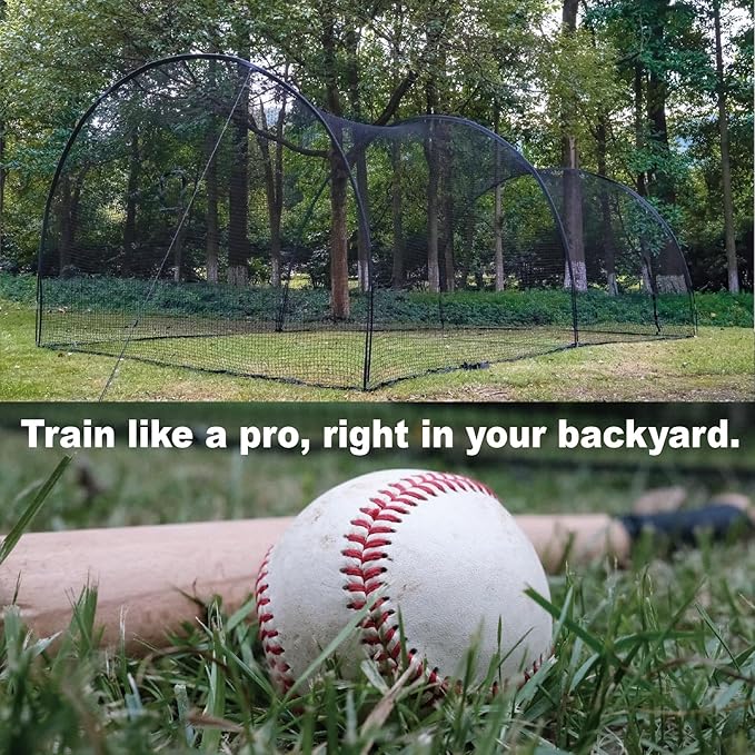 AIRHOP 22/30 FT Portable Baseball & Softball Batting Cage for Backyard Batting Practice, Durable Large Enclosed Batting Cage with Pitching Machine Hole and Removable Door-StrideForce Fitness