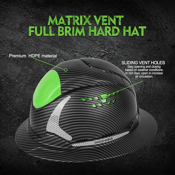 GREEN DEVIL Matrix Full Brim Hard Hat with Headlight Vented Construction Safety Helmet OSHA Approved Cascos De Construccion Work Hardhat for Men&Women-StrideForce Fitness