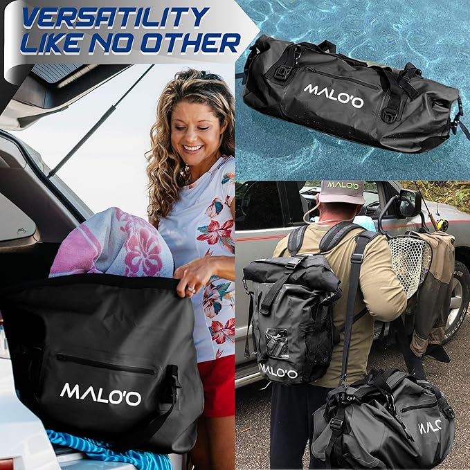 Malo'o Waterproof Dry Bag Duffel 40L/60L/100L, Roll Top Duffel Keeps Gear Dry for Kayaking, Rafting, Boating, Swimming, Camping, Hiking, Beach, Fishing - Internal & External Pockets and Molle Loops-StrideForce Fitness