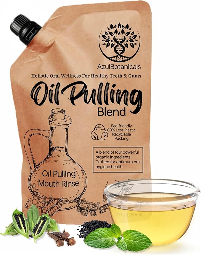 Oil Pulling Blend for Healthy Teeth and Gums with Organic Sesame, Coconut Oil - Organic Clove, Peppermint Vitamin E Oil Mouth Rinse for Fresh Breath Oral Health and Cleaner Teeth and Gums 8 Fl oz