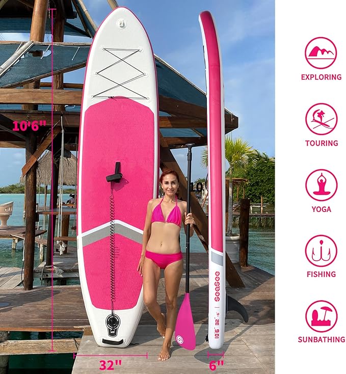 Inflatable Stand Up Paddle Board with Sup Board Accessories, Durable, Lightweight,Wide Stable Design,Wide Non-Slip Deck, Non-Slip Comfort Deck Pink Paddle Board for Women & Girls-StrideForce Fitness