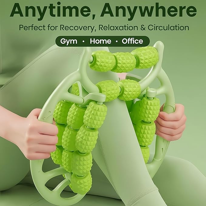 Deep Tissue Massage Roller for Legs Leg Massager Roller Thigh Massager PP 18-Wheel 9.45x10.24x4.33in Pink/Green for Home Fitness Muscle Recovery Men Women (12Wheels,Green)