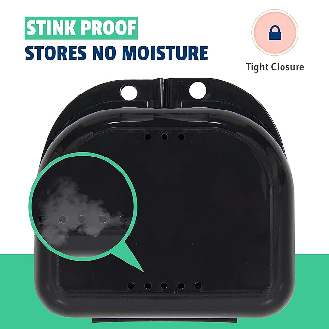 Orthodontic Retainer case with Vent Holes for Invisalign, Night Guard, Mouth Guard Retainer Holder & Partial Denture Case with Slim Aligner Remover Tool, Chewie, Brush & Carabiner Clip-Travel Pack